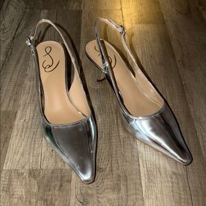 Sam Edelman Metallic Silver Slingback Heels